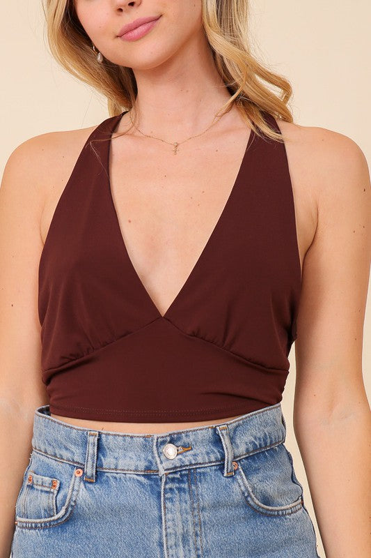 Halter Knit Open Back Crop
