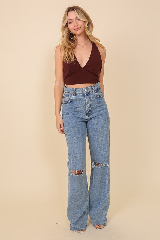 Halter Knit Open Back Crop