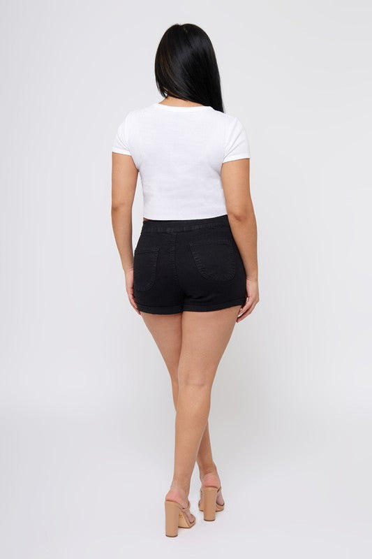 High Waisted Denim Shorts With Rolled Cuff