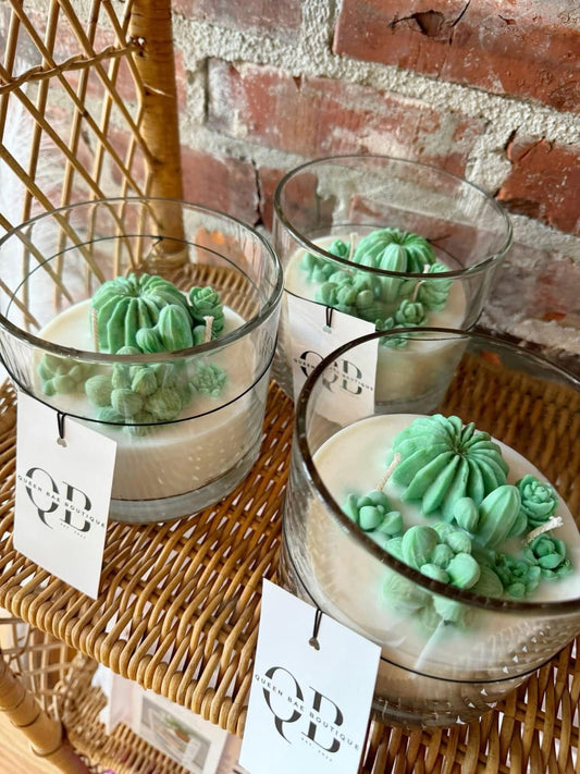 Large succulent glass candle