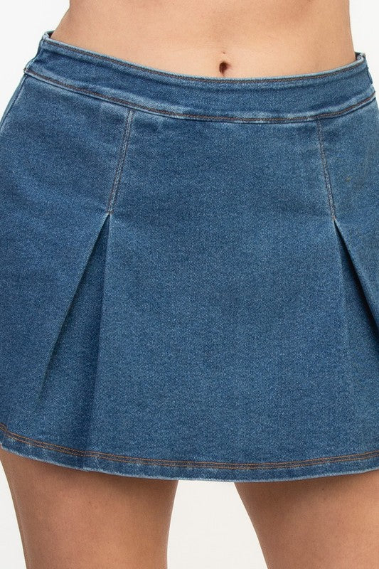 Box Pleaded Denim Skort