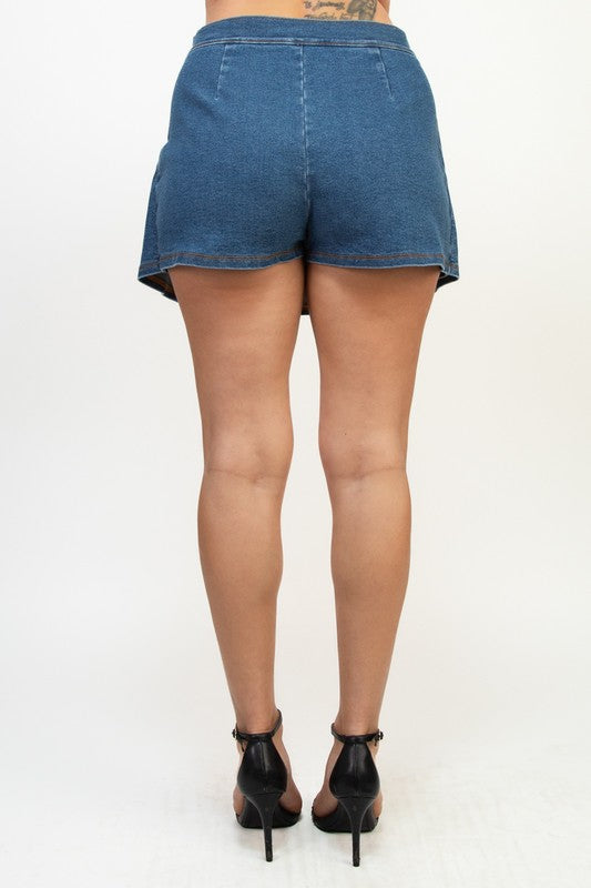 Box Pleaded Denim Skort