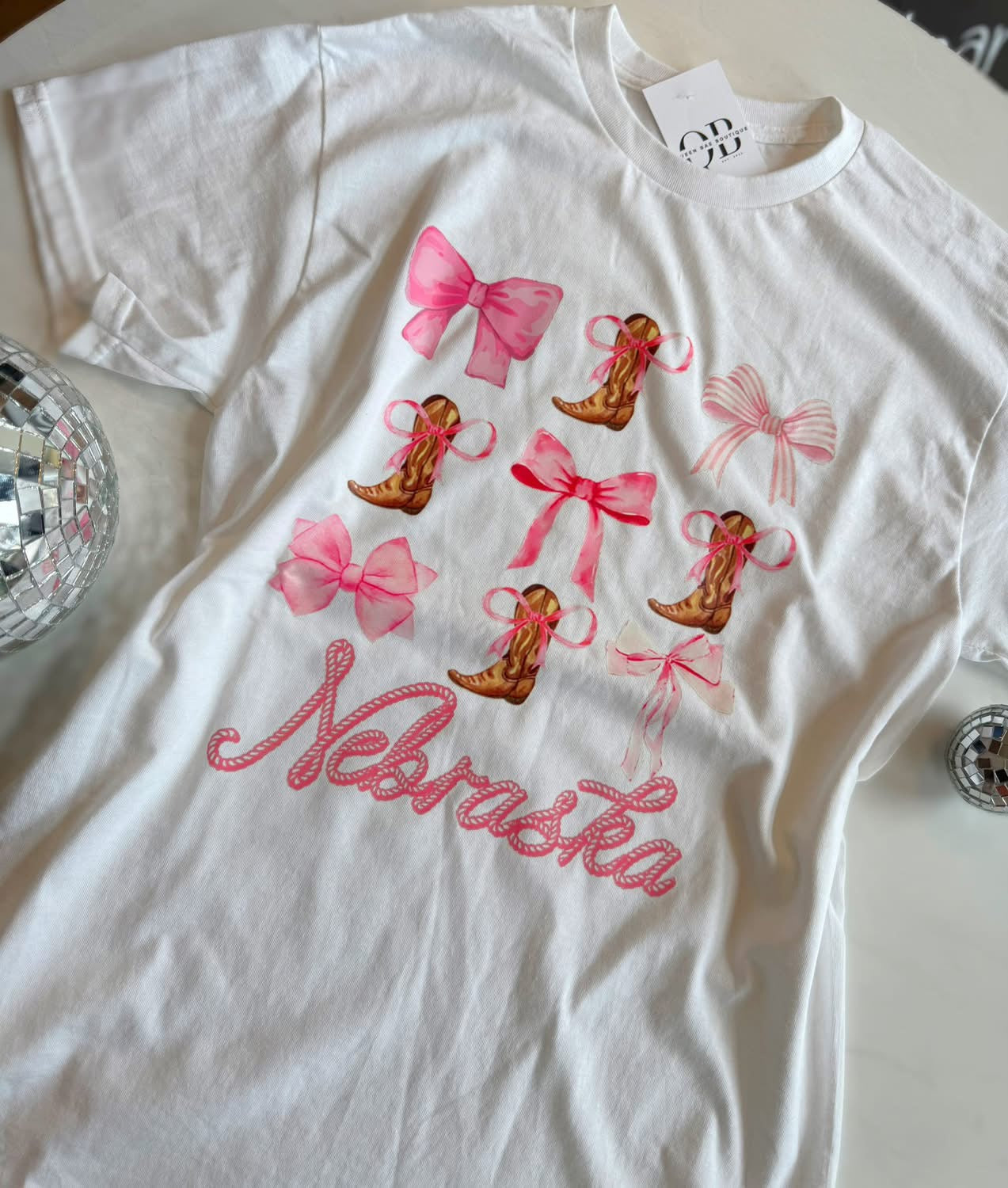 Pink Bow Nebraska Graphic Tee