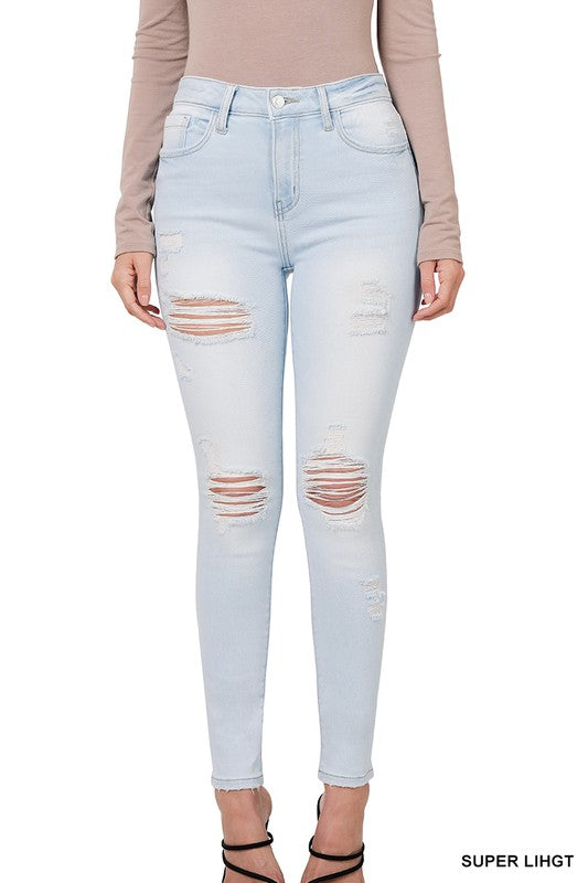 Super Destroyed Light Wash Skinny Jean
