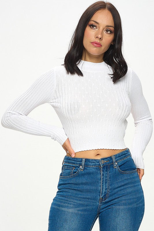 Long Sleeve Ribbed Cut Out Tie Crop Top