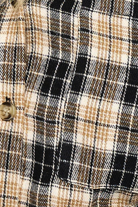 Plaid Hooded Button-Up Shirt Jacket