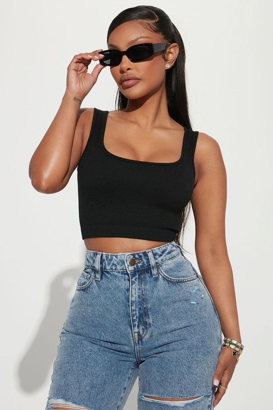 Ribbed Square Neck Tank Top