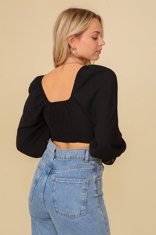 Smocked Crop Long Sleeve