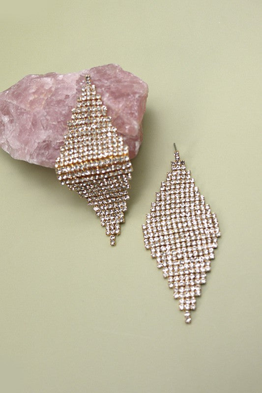 Diamond Shaped Rhinestone Long Drop Earrings