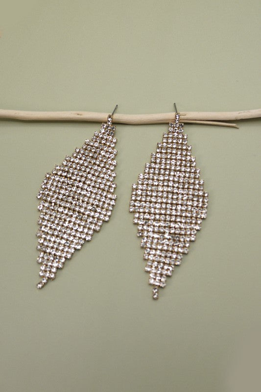 Diamond Shaped Rhinestone Long Drop Earrings