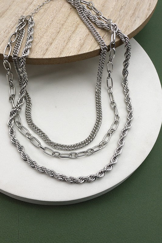 4 Layered Silver Rope Chained Necklace