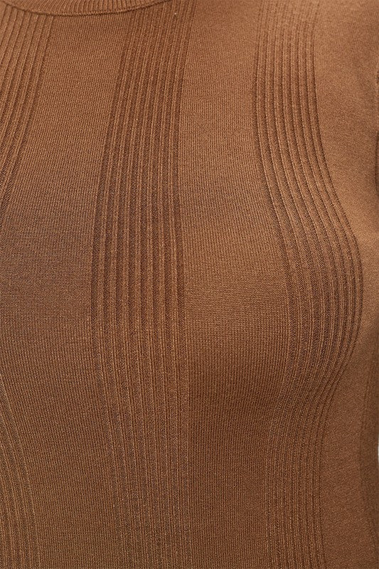 Curvy Long sleeve round neck ribbed knit top.