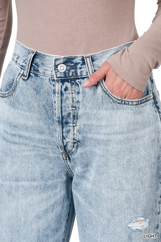 High Rise Distressed Denim Jean