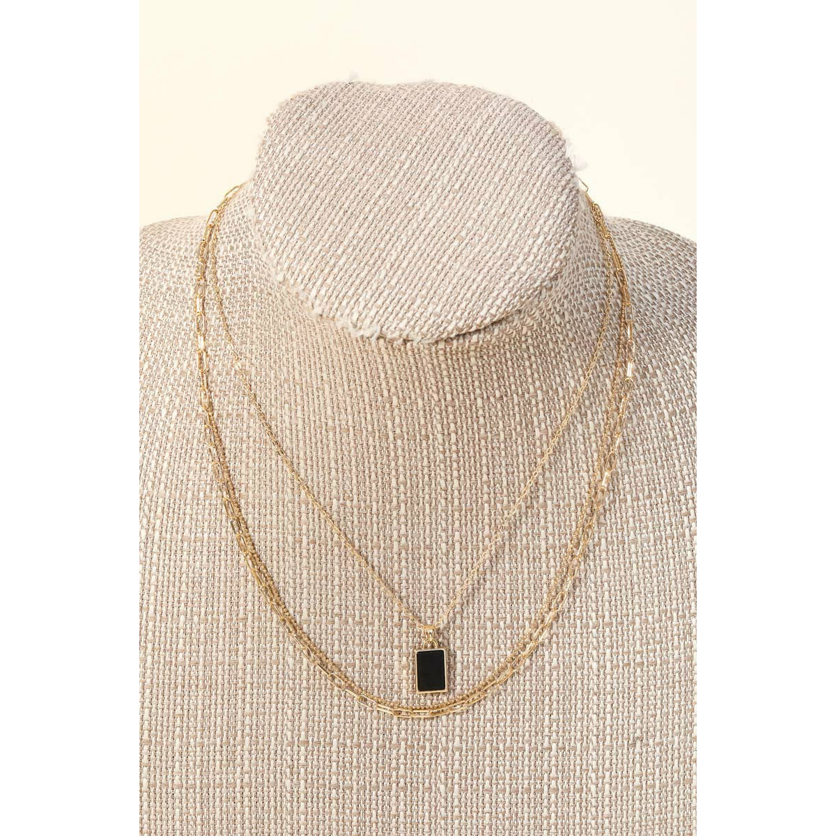 Layered Chain Link Rectangle Charm Necklace