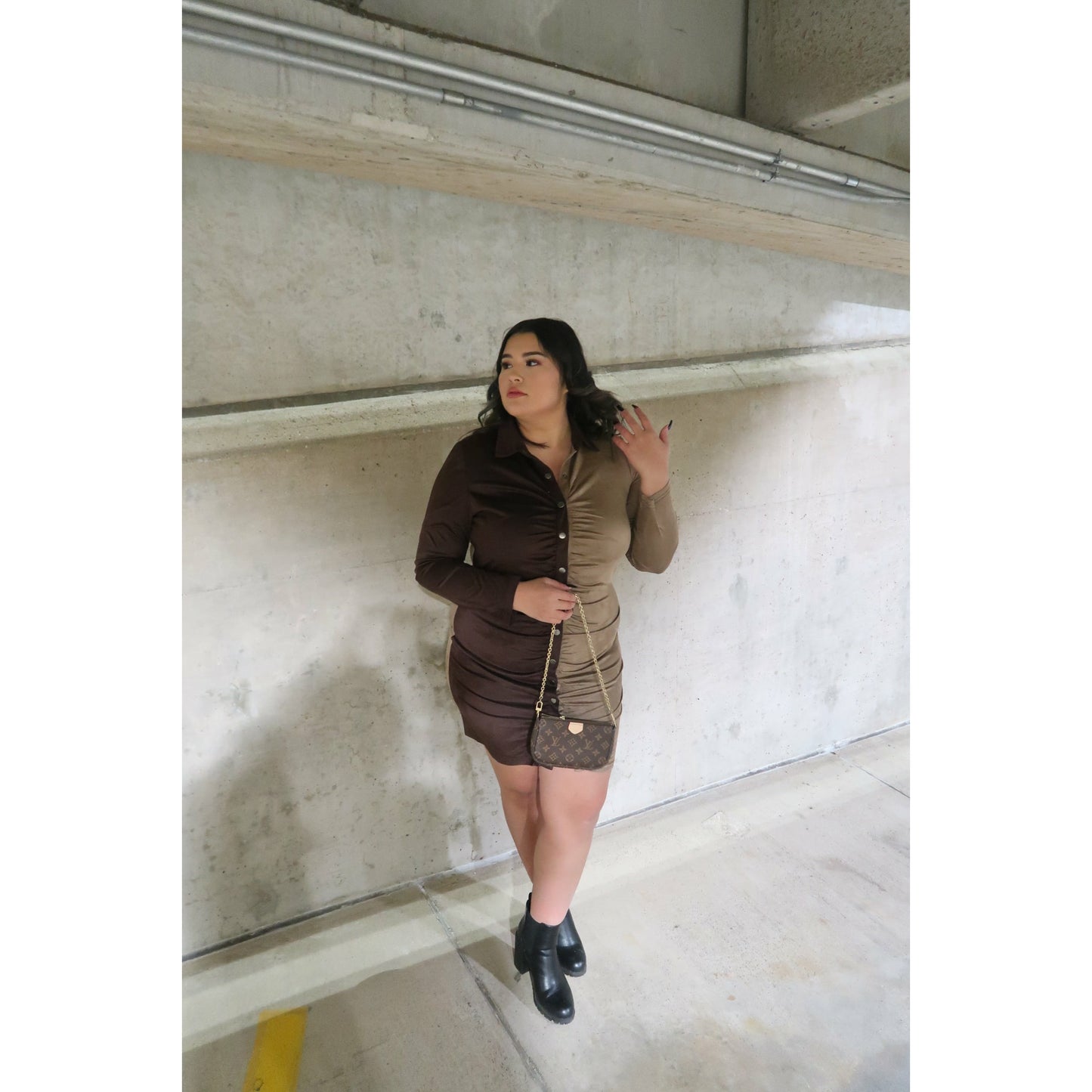 Curvy Two Tone Suede Dress