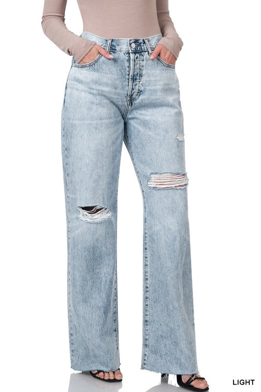High Rise Distressed Denim Jean