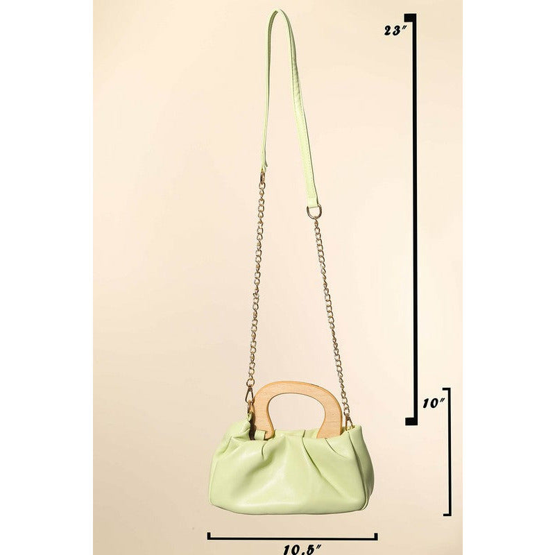 Rectangle Faux Leather Wood Handle Clutch