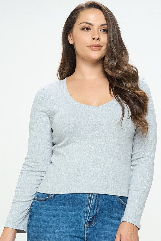 Curvy Crop Long Sleeve v-neck long sleeve top