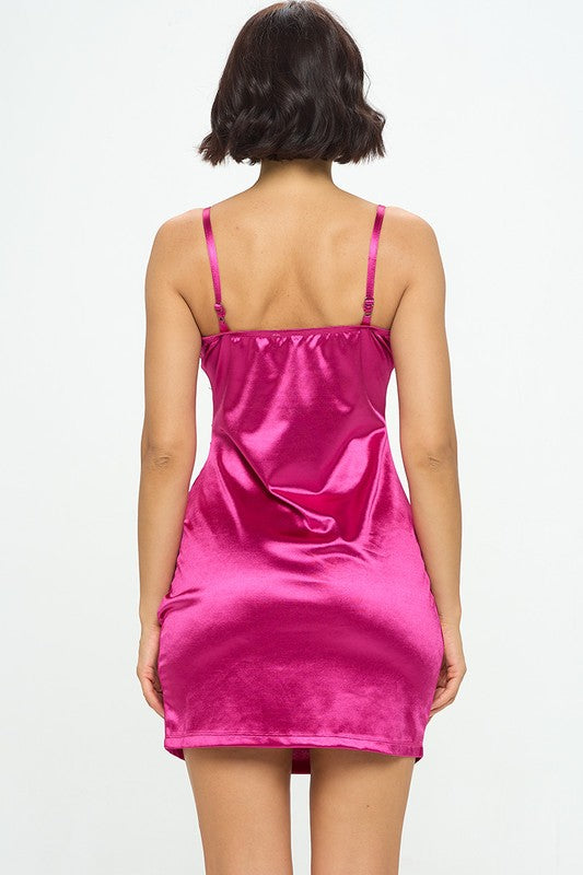 Ruched Spaghetti Strap Satin Dress