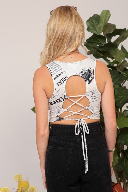 Newspaper Print Crop Top
