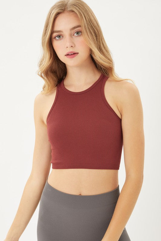 Knit Solid Cropped Seamless Tank Top