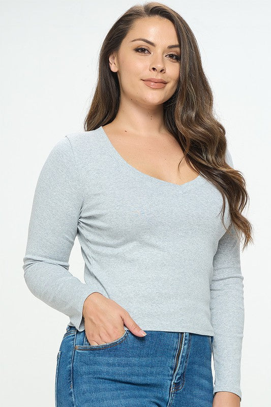 Curvy Crop Long Sleeve v-neck long sleeve top