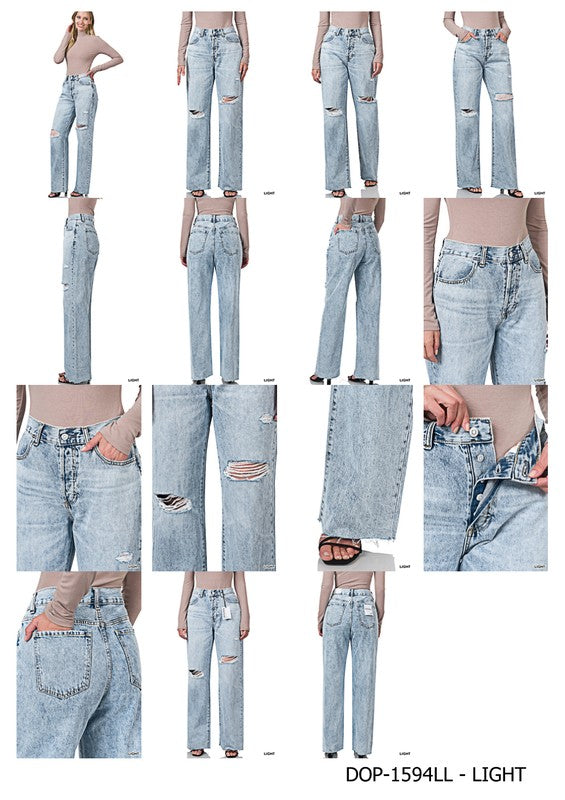 High Rise Distressed Denim Jean