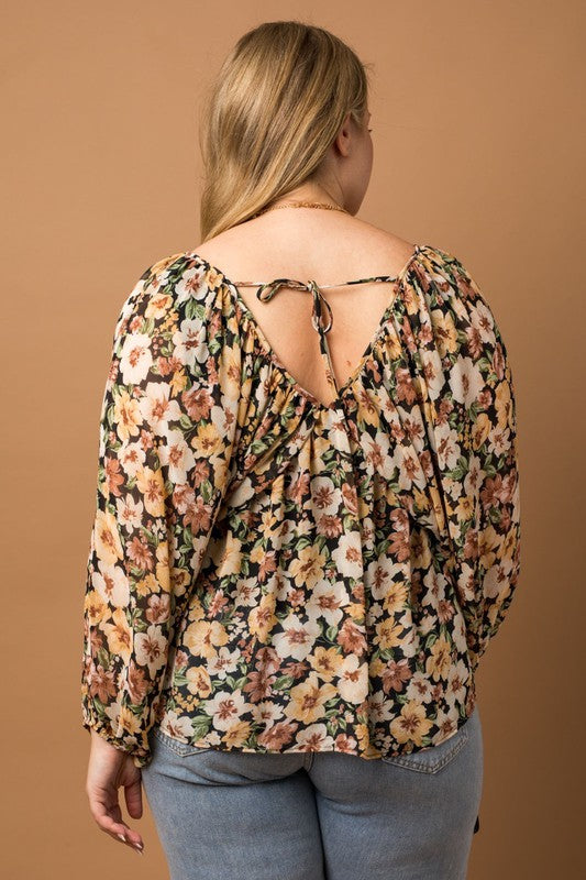 Curvy Floral V Neck Babydoll Top