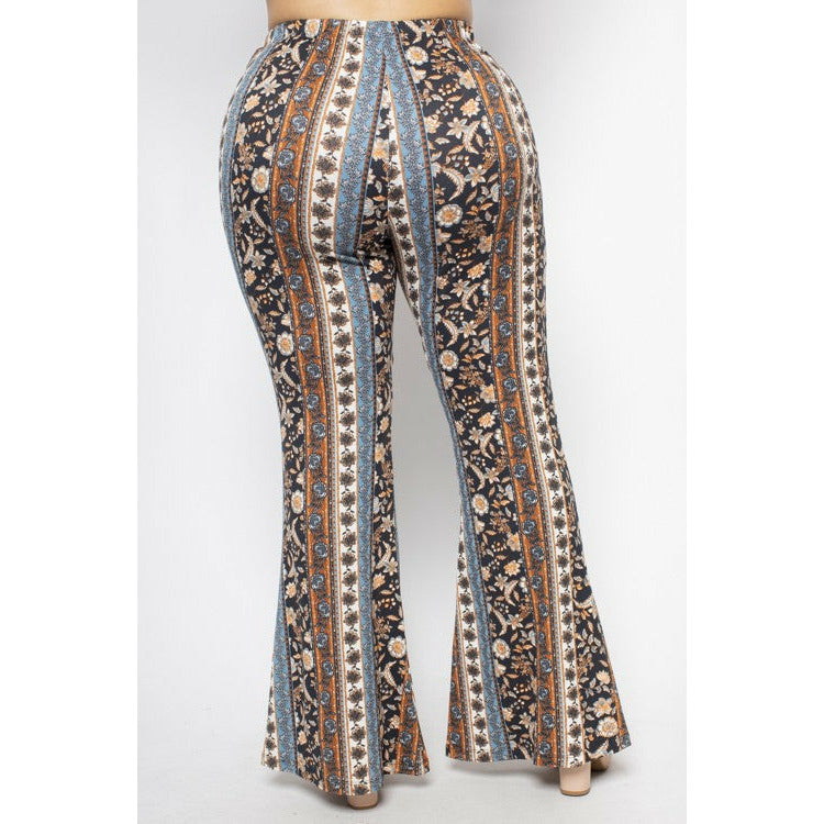 Curvy Boho Print Bellbottom Flare Pants