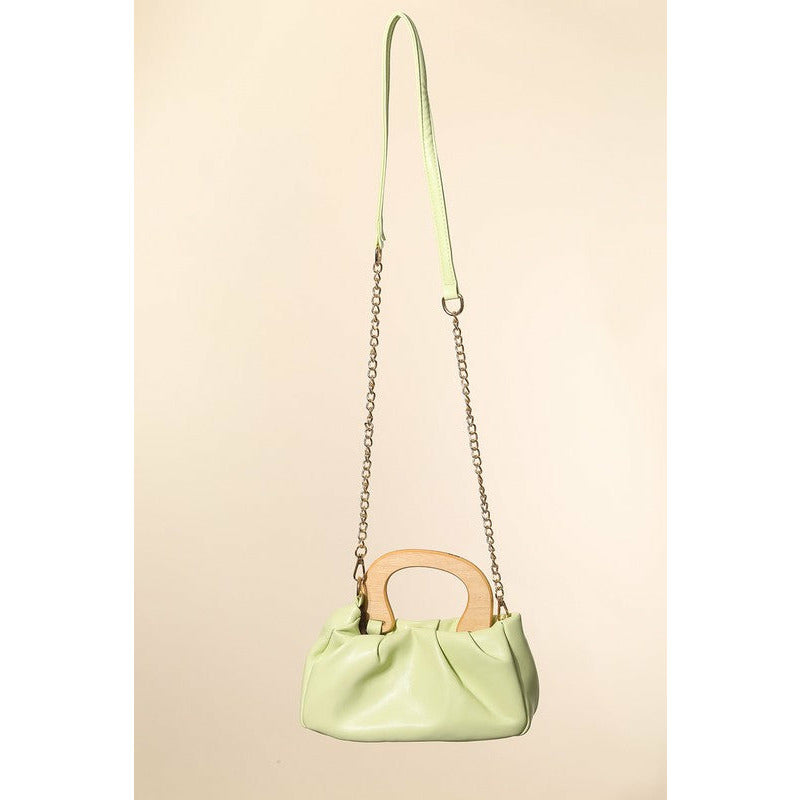 Rectangle Faux Leather Wood Handle Clutch
