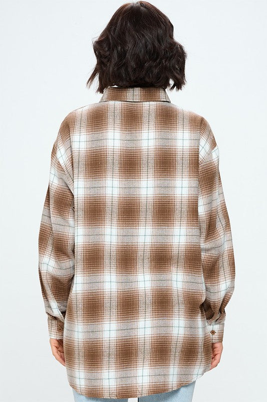 Oversized Long Sleeve Plaid Top