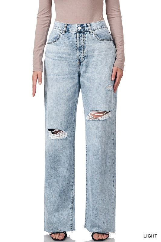 High Rise Distressed Denim Jean