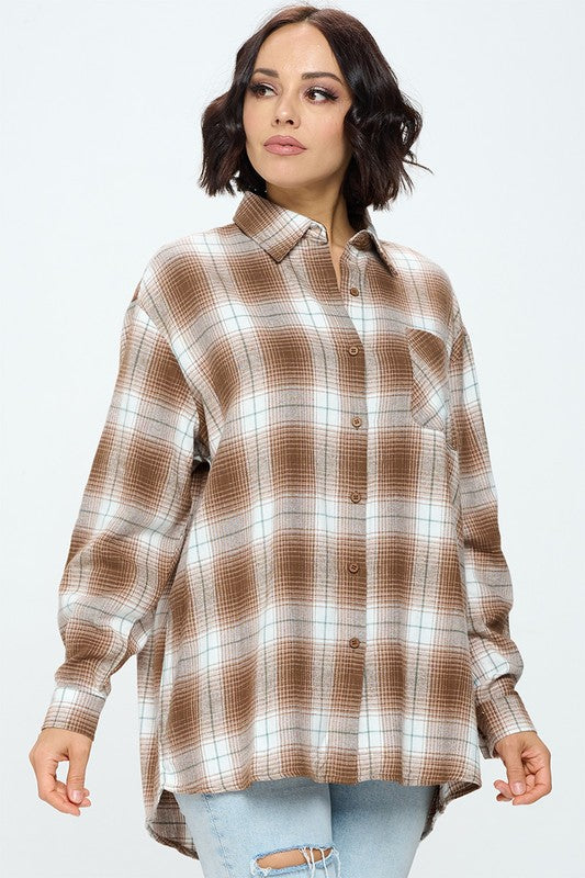 Oversized Long Sleeve Plaid Top