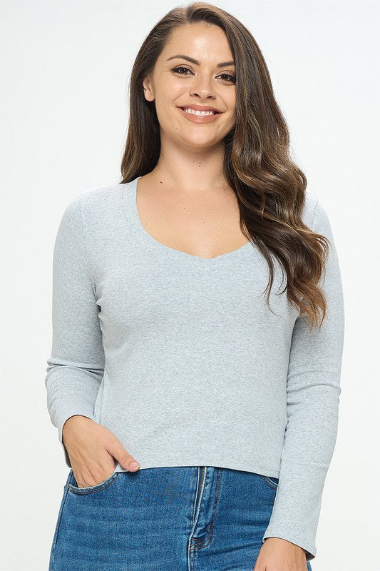 Curvy Crop Long Sleeve v-neck long sleeve top
