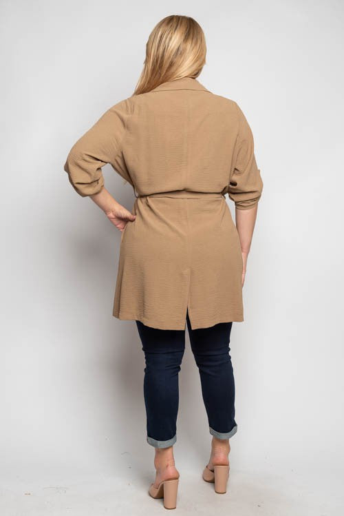 Curvy Roll Up Sleeve Drape Front Jacket