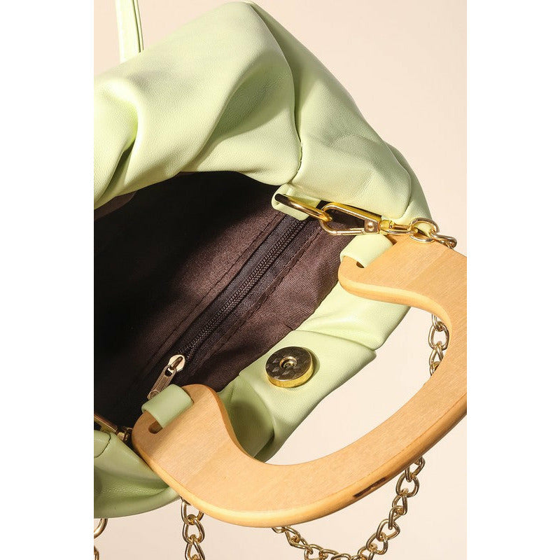 Rectangle Faux Leather Wood Handle Clutch