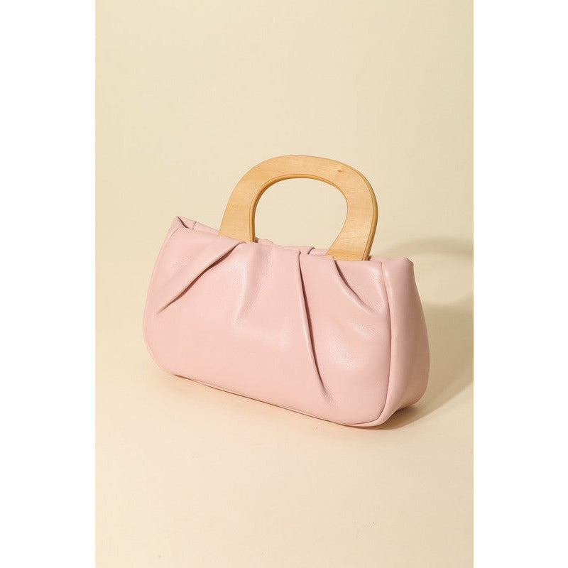 Rectangle Faux Leather Wood Handle Clutch