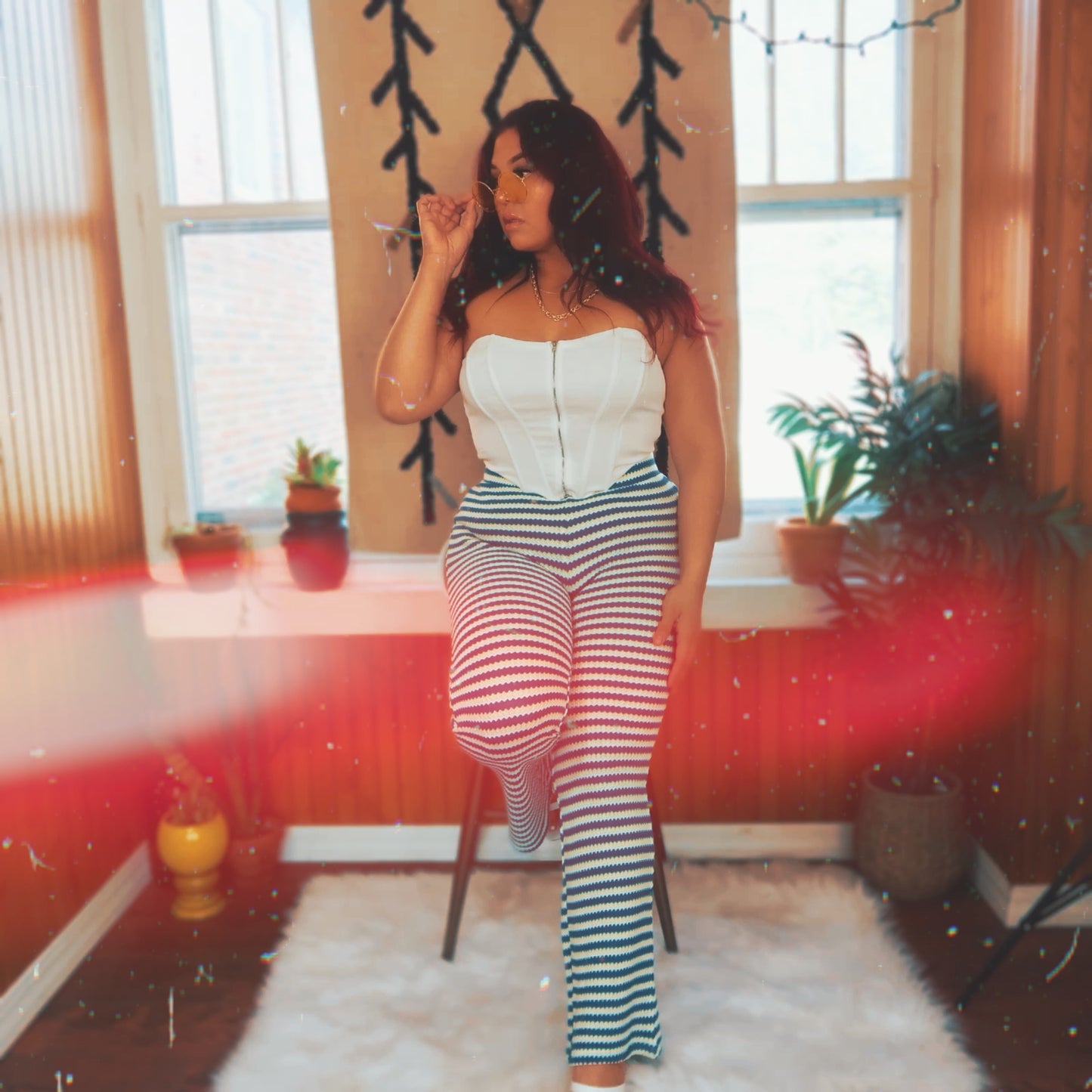 High Waist Flared Stripe Pants