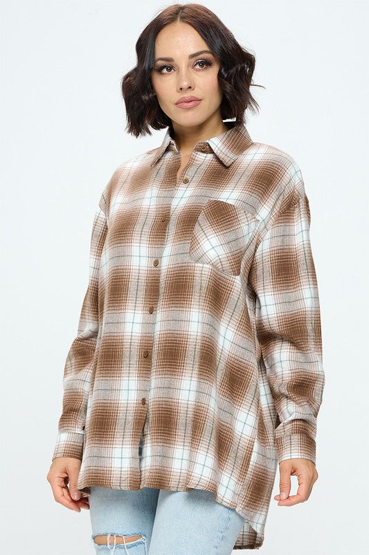 Oversized Long Sleeve Plaid Top