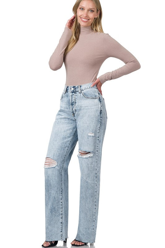 High Rise Distressed Denim Jean