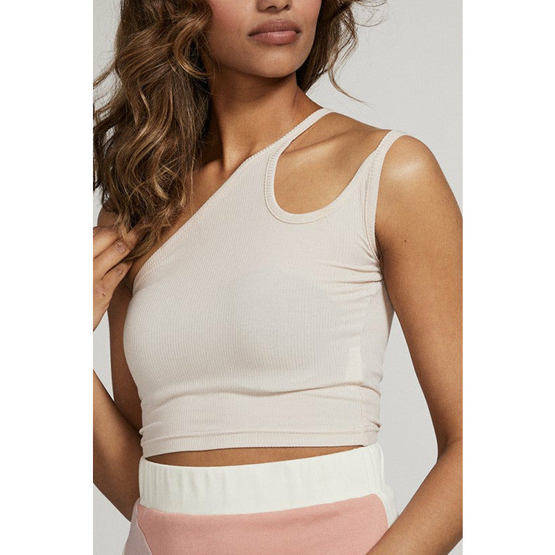 Asymmetric double strap cropped tank
