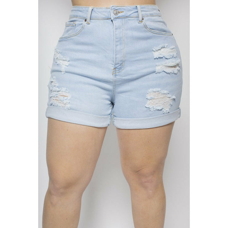 Curvy Distressed Cuffed Mom Shorts