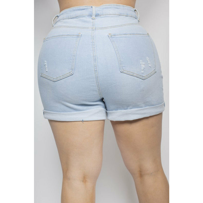 Curvy Distressed Cuffed Mom Shorts