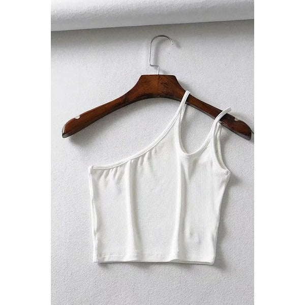 Asymmetric double strap cropped tank