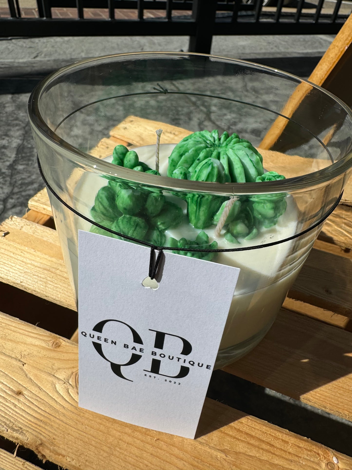 Large succulent glass candle