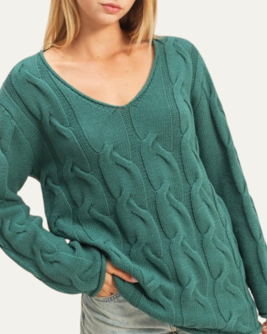 Vanessa V Neck Cable Pullover Sweater
