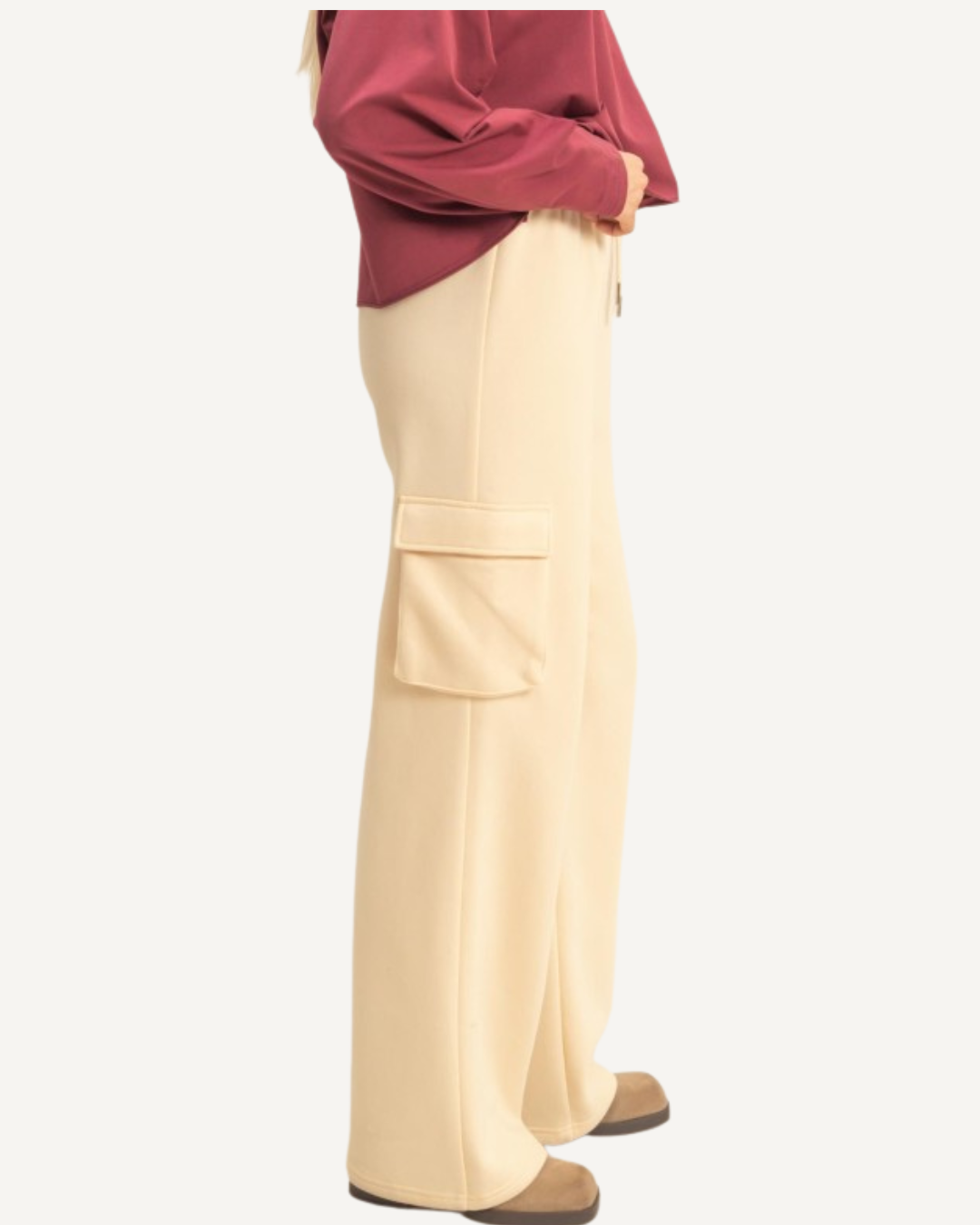 Cream Drawstring Cargo Sweatpants