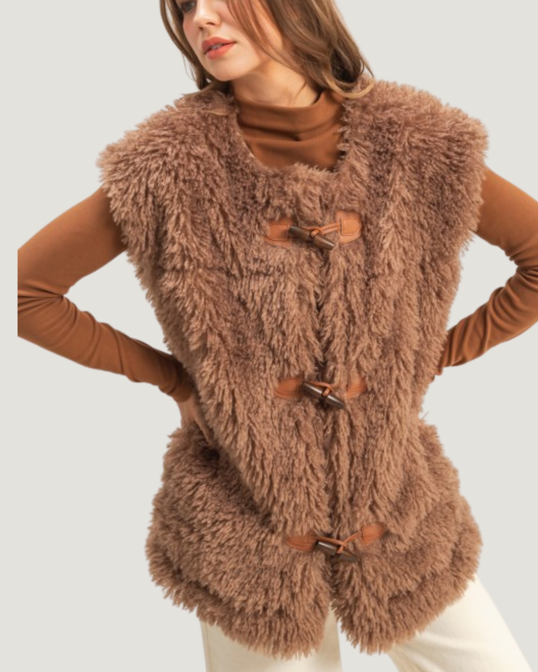 Toggle Closure Detailed Fuzzy Vest