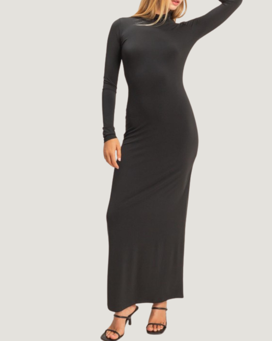 Comfy Turtleneck Long Sleeve Maxi Dress