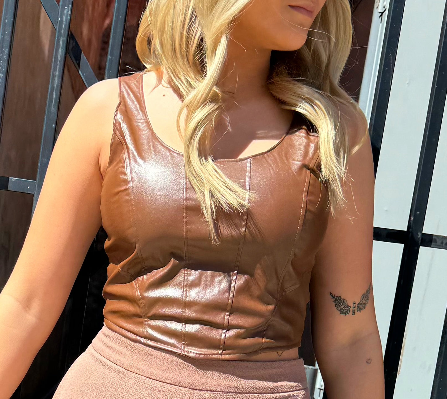 Leather Zipper Back Top